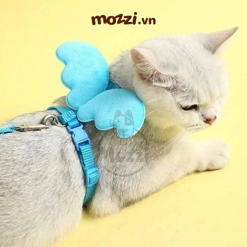 [Chó & Mèo] Vòng cổ - dây dắt Dây dắt ngực gắn cánh thiên thần - Trắng (-)