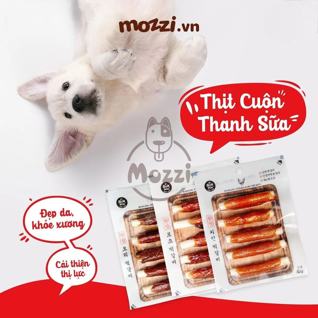 [Chó & Mèo] Bánh thưởng ăn vặt Bowwow thịt cuộn thanh sữa - Thịt cuộn sữa (80gr)