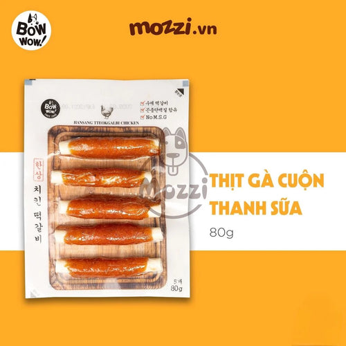 [Chó & Mèo] Bánh thưởng ăn vặt Bowwow thịt cuộn thanh sữa - Thịt cuộn sữa (80gr)